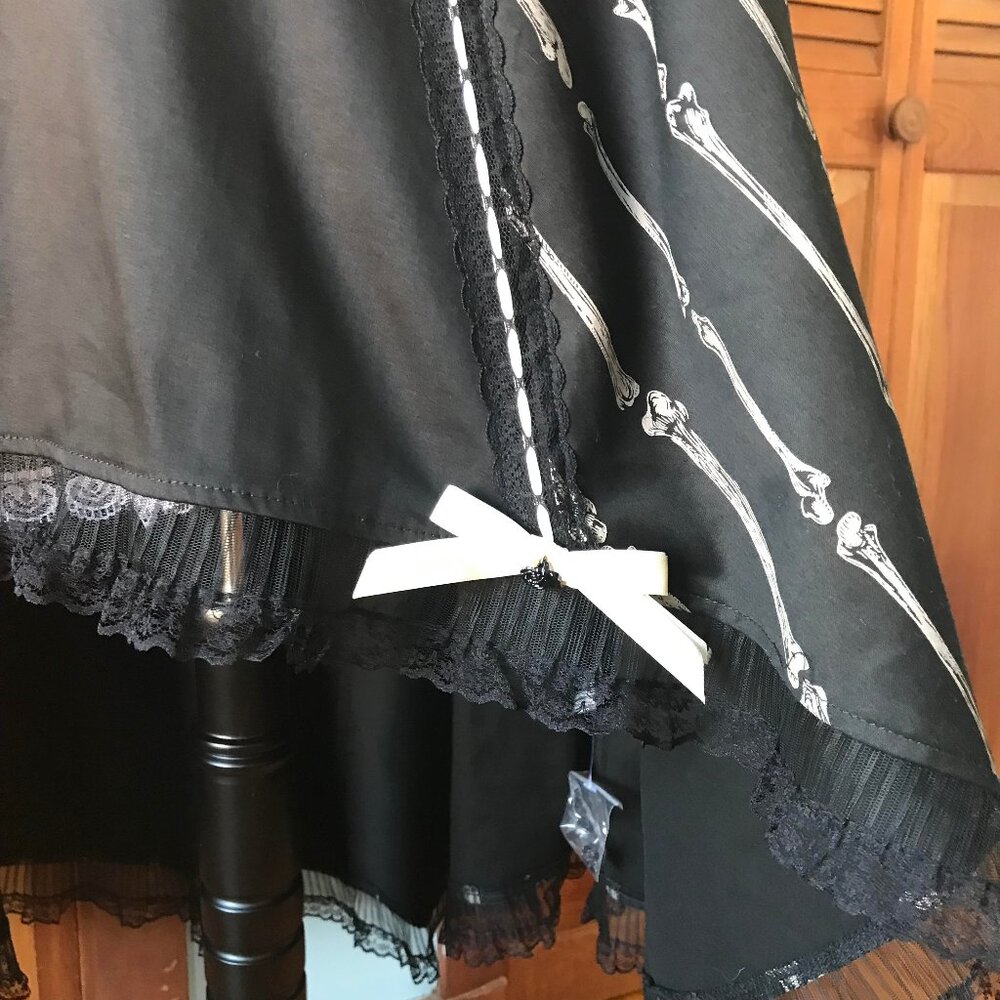 Vintage Lip Service Lolita Bones Gothic Victorian EGL Black Bustle Skirt - Picture 4 of 13